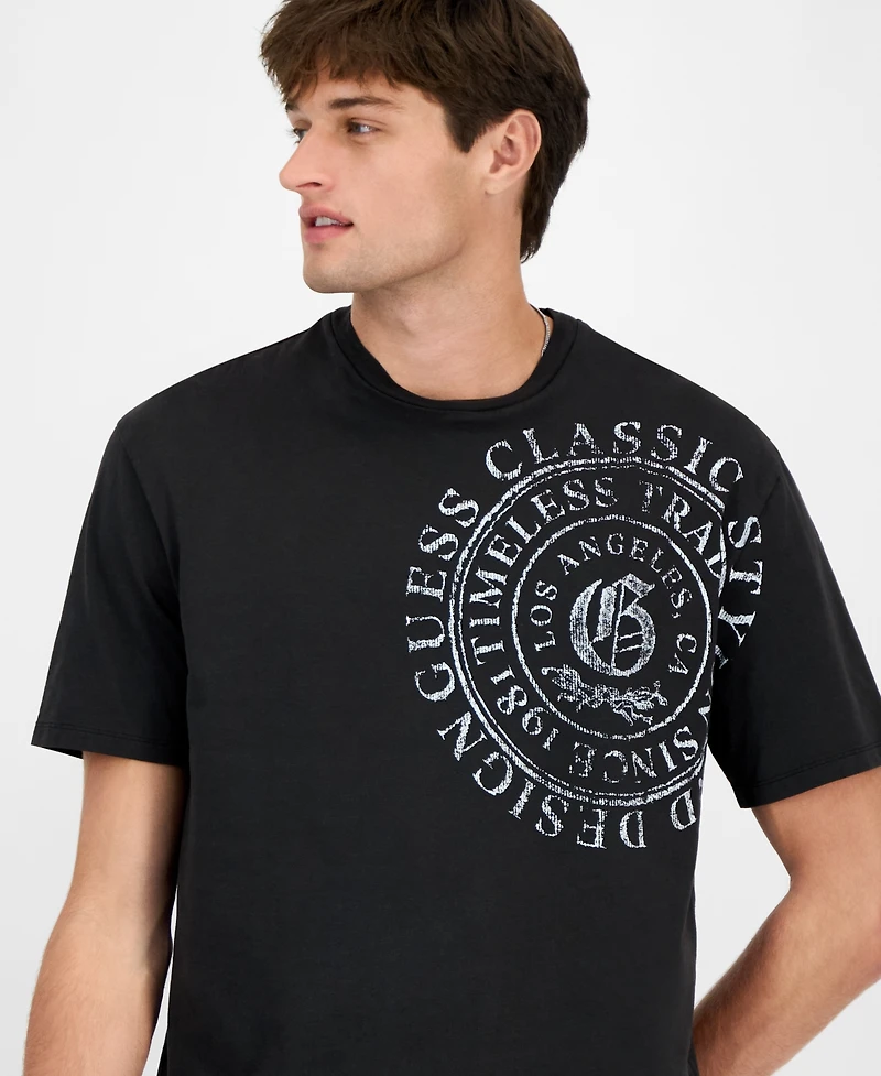 Guess Men's Relaxed Fit Short Sleeve Crewneck Letter Pressed Graphic T-Shirt
