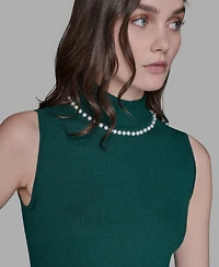 Karl Lagerfeld Paris Women's Bead-Embellished Sleeveless Mock-Neck Top