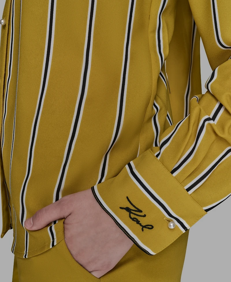 Karl Lagerfeld Paris Women's Striped Faux-Pearl Shirt