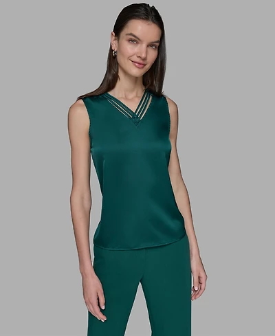 Karl Lagerfeld Paris Women's Sleeveless V-Neck Blouse Top