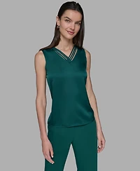 Karl Lagerfeld Paris Women's Sleeveless V-Neck Blouse Top