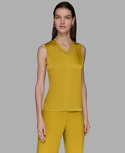 Karl Lagerfeld Paris Women's Sleeveless V-Neck Blouse Top
