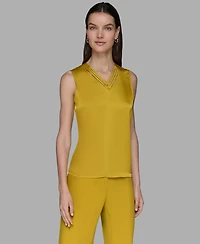 Karl Lagerfeld Paris Women's Sleeveless V-Neck Blouse Top