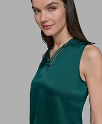 Karl Lagerfeld Paris Women's Sleeveless V-Neck Blouse Top
