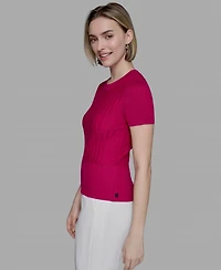 Karl Lagerfeld Paris Women's Ribbed Short-Sleeve Sweater