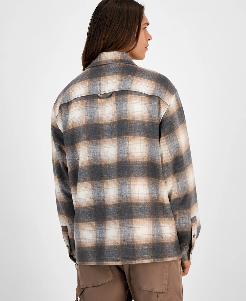 Guess Men's Long Sleeve Check Button-Front Overshirt