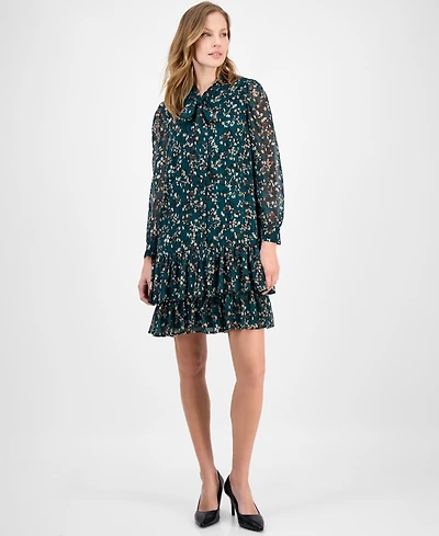 Anne Klein Women's Floral Print Blouson-Sleeve Shirtdress