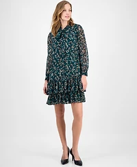 Anne Klein Women's Floral Print Blouson-Sleeve Shirtdress