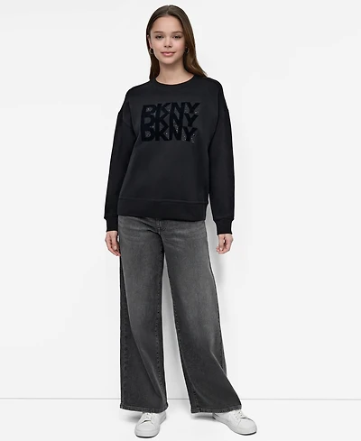 Dkny Jeans Women's Flocking Rhinestone Crew Neck Sweatshirt
