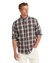 Weatherproof Vintage Men's Long Sleeve Button-Down Burnout Plaid Flannel Shirt