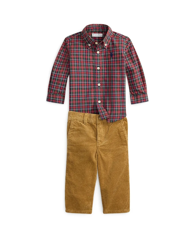 Polo Ralph Lauren Baby Boys 2-Piece Plaid Cotton Shirt and Corduroy Pants Set