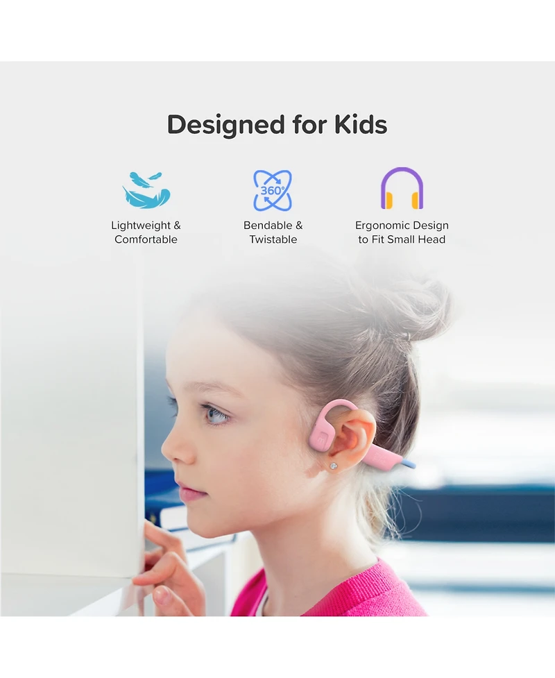 myFirst Headphones Airwaves - Truly Wireless, Bluetooth, Open-Ear headphones for Kids - Pink