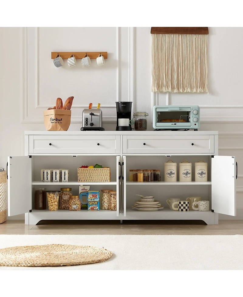 Casainc 61" White Freestanding Base Kitchen Cabinet