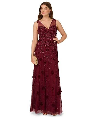 Adrianna Papell Women's Beaded Floral Gown