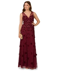 Adrianna Papell Women's Beaded Floral Gown