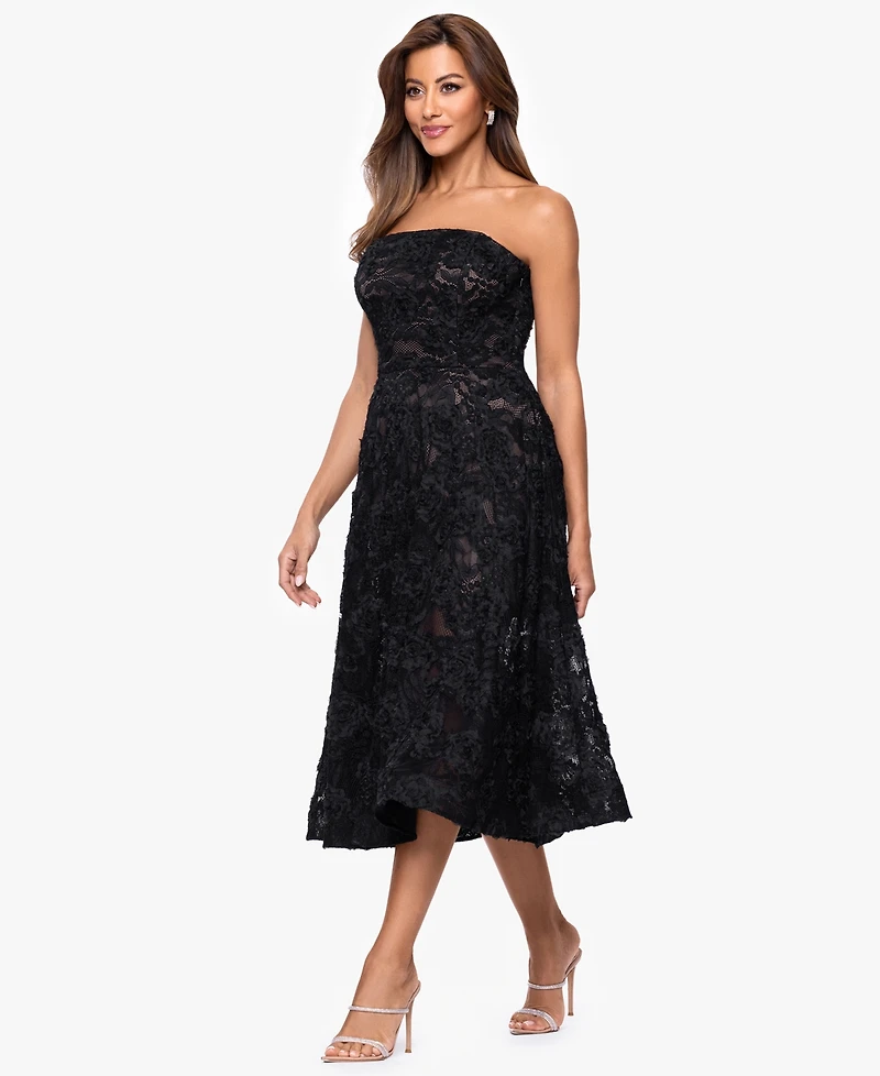 Xscape Women's Strapless Lace Midi Dress