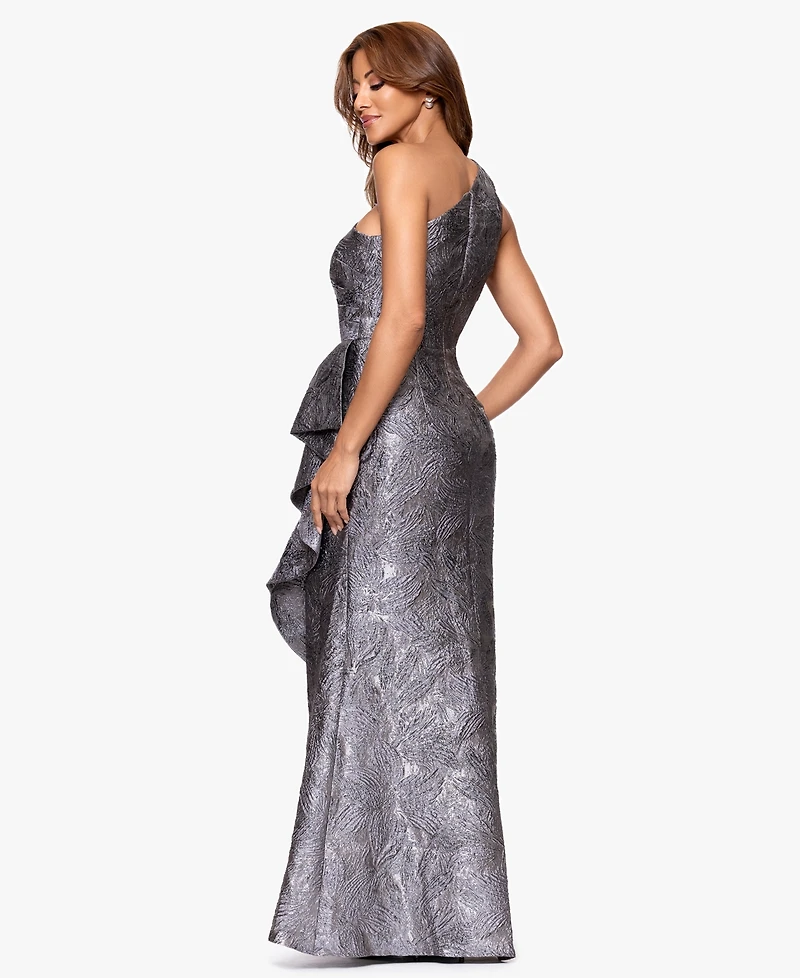 Xscape Women's Jacquard One Shoulder Ruffled Dress