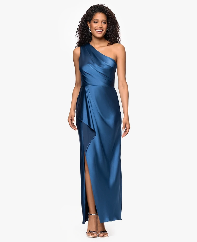 Xscape Women's Bridesmaid One Shoulder Satin Long Dress
