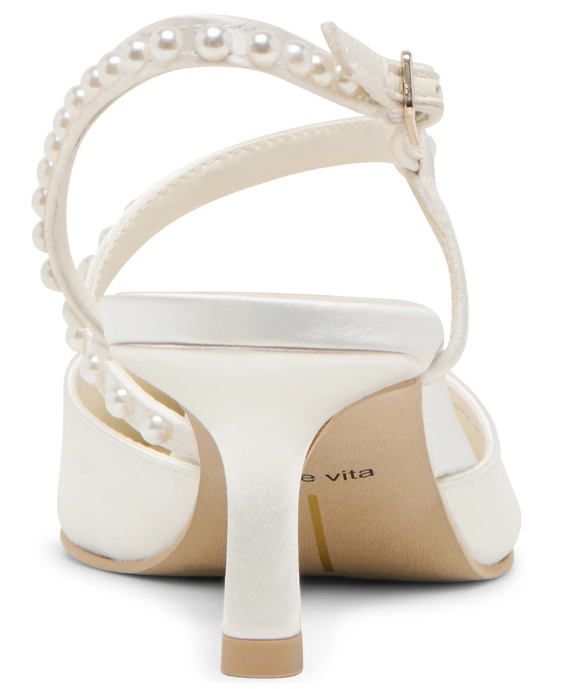 Dolce Vita Women's Kamra Pearl Mid Satin Strappy Kitten Heel Pumps