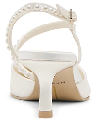 Dolce Vita Women's Kamra Pearl Mid Satin Strappy Kitten Heel Pumps