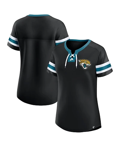 Fanatics Women's Black Jacksonville Jaguars Lace-Up Bling T-Shirt