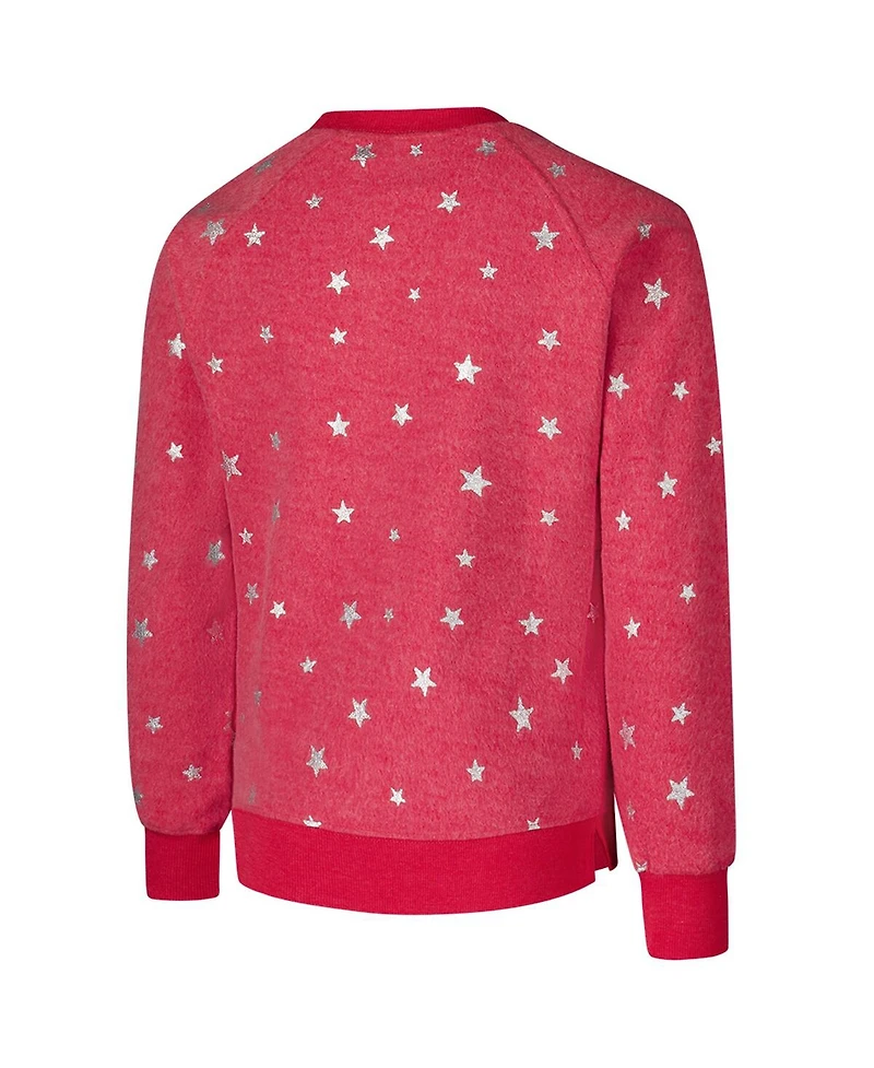 Wes & Willy Big Boys and Girls Scarlet Ohio State Buckeyes Shimmer Star Reverse Fleece Raglan Pullover Sweatshirt
