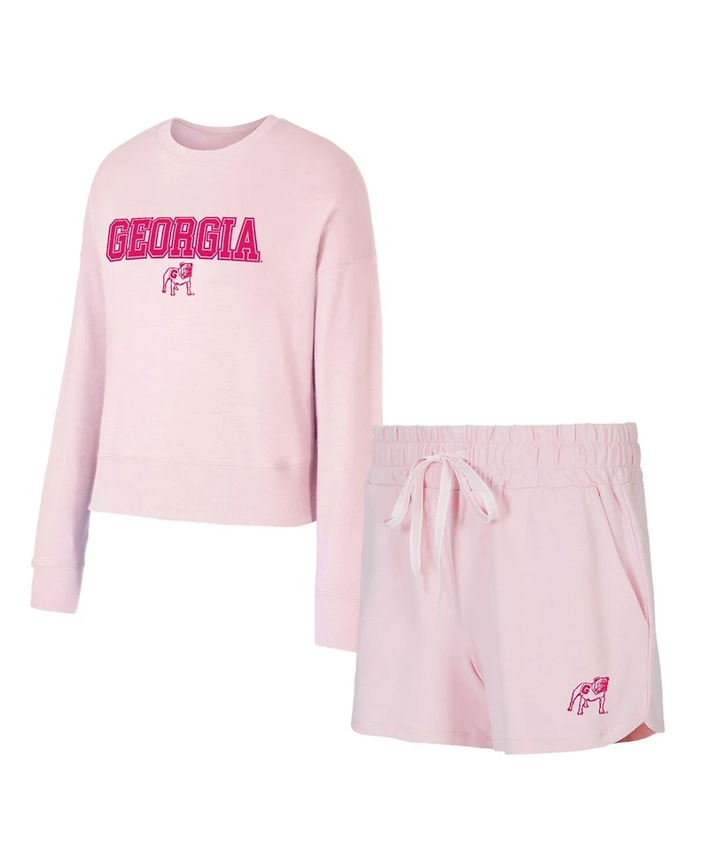 Concepts Sport Women's Pink Georgia Bulldogs Elevation Tri-Blend Long Sleeve Top and Short Set