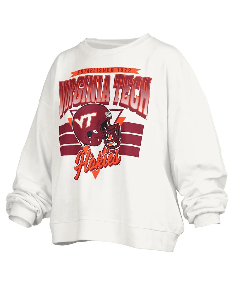 Pressbox Women's White Virginia Tech Hokies Janice Retro Logo Oversized Pullover Sweatshirt