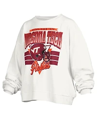 Pressbox Women's White Virginia Tech Hokies Janice Retro Logo Oversized Pullover Sweatshirt