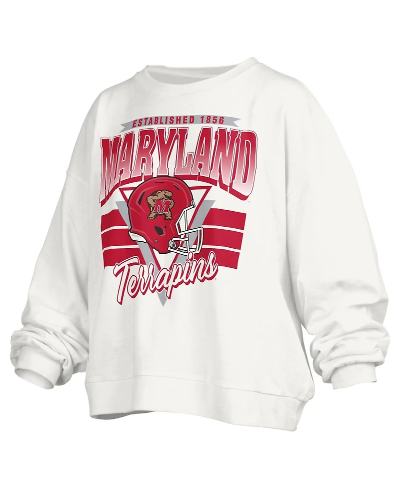 Pressbox Women's White Maryland Terrapins Janice Retro Logo Oversized Pullover Sweatshirt