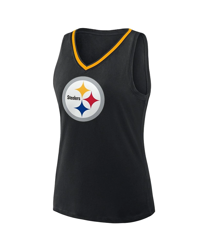 Logo Athletic Women's Black Pittsburgh Steelers Plus Stellar Win V-Neck Tank Top