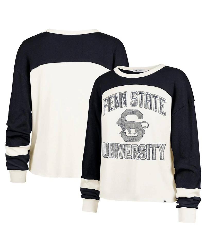 '47 Brand Women's Cream Penn State Nittany Lions Double Header Curve Raglan Long Sleeve T-Shirt