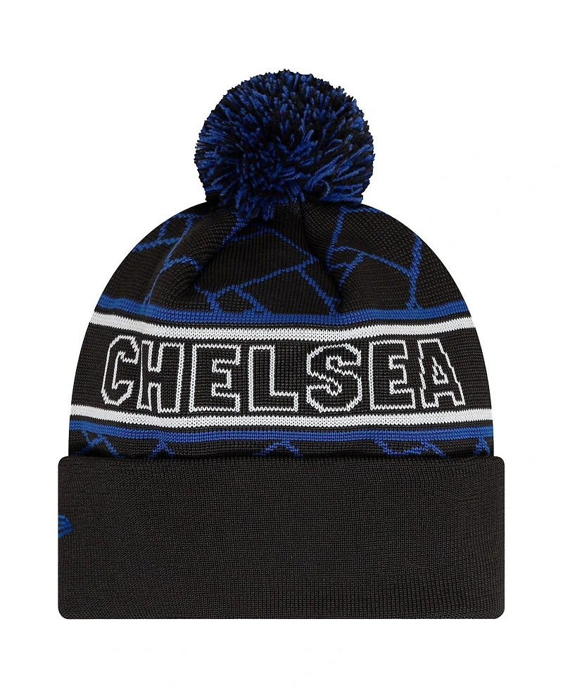 New Era Men's Black Chelsea Sport Cuffed Knit with Pom Hat