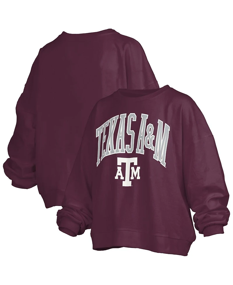 Pressbox Women's Maroon Texas A&M Aggies Janise Arch Over Logo Waist Length Oversized Pullover Sweatshirt