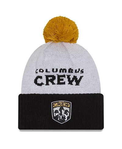 New Era Men's White Columbus Crew 2025 Jersey Hook Cuffed Knit with Pom Hat