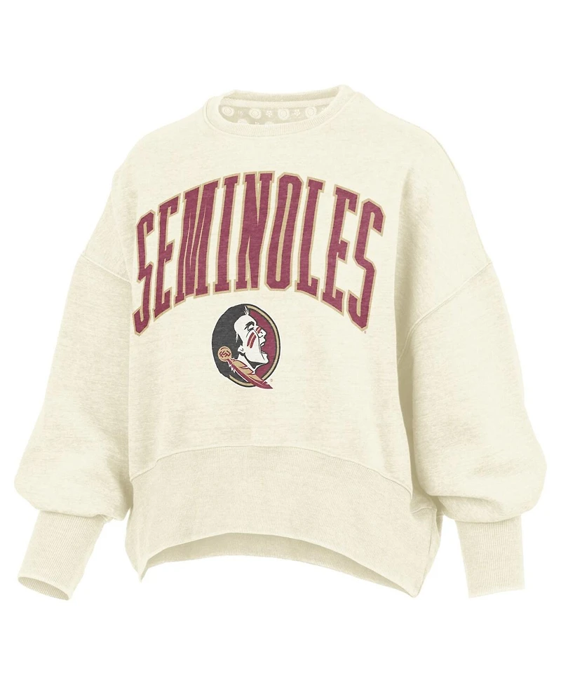 Pressbox Women's Natural Florida State Seminoles Oversized Waist-Length Crewneck Sweatshirt