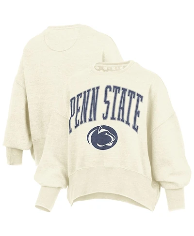 Pressbox Women's Natural Penn State Nittany Lions Oversized Waist-Length Crewneck Sweatshirt