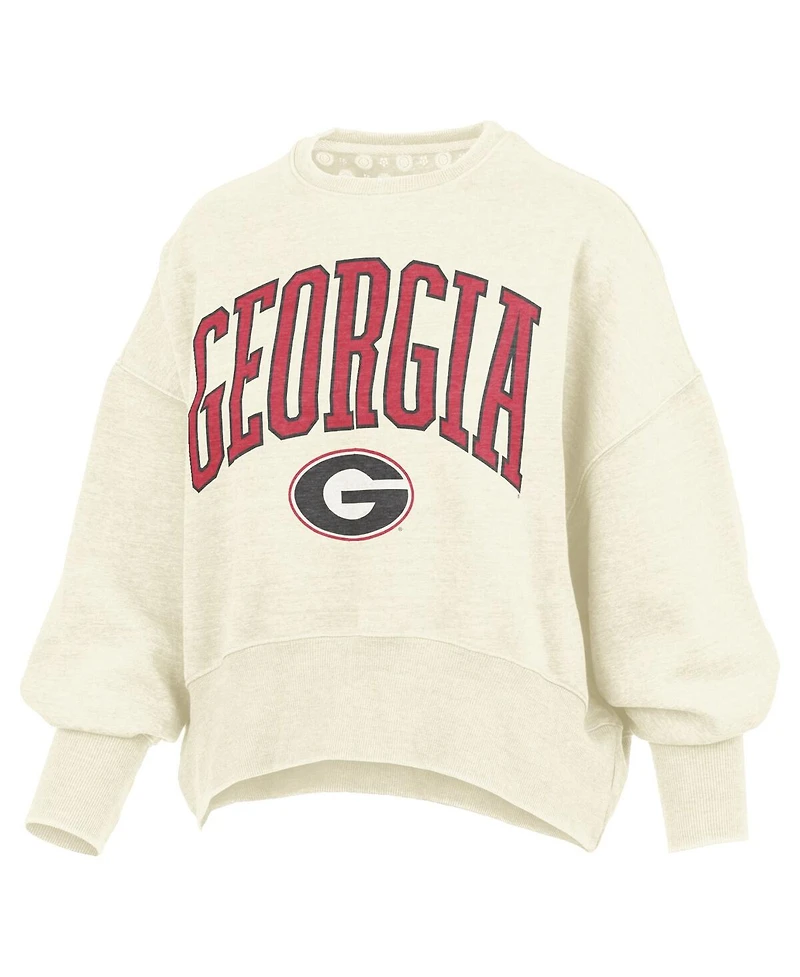 Pressbox Women's Natural Georgia Bulldogs Oversized Waist-Length Crewneck Sweatshirt