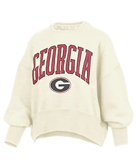 Pressbox Women's Natural Georgia Bulldogs Oversized Waist-Length Crewneck Sweatshirt