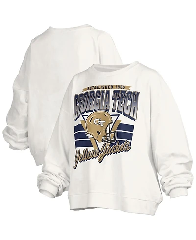 Pressbox Women's White Georgia Tech Yellow Jackets Oversized Janice Retro Waist-Length Pullover Sweatshirt