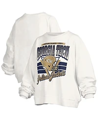 Pressbox Women's White Georgia Tech Yellow Jackets Oversized Janice Retro Waist-Length Pullover Sweatshirt