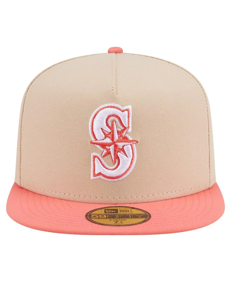 New Era Men's Light Beige/Coral Seattle Mariners Two-Tone Color Pack A-Frame 59FIFTY Fitted Hat