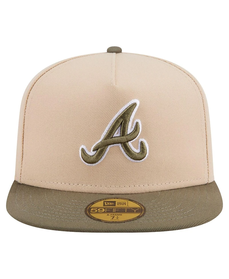 New Era Men's Light Beige/Olive Atlanta Braves Two-Tone Color Pack A-Frame 59FIFTY Fitted Hat