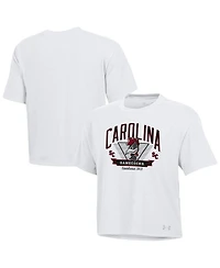 Under Armour Women's White South Carolina Gamecocks Essentials Icon Ultra-Soft Tri-Blend Boxy Cropped T-Shirt