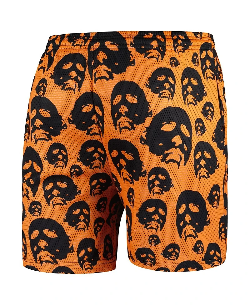 Contenders Clothing Men's Orange Halloween Mask Off Mesh Active Shorts