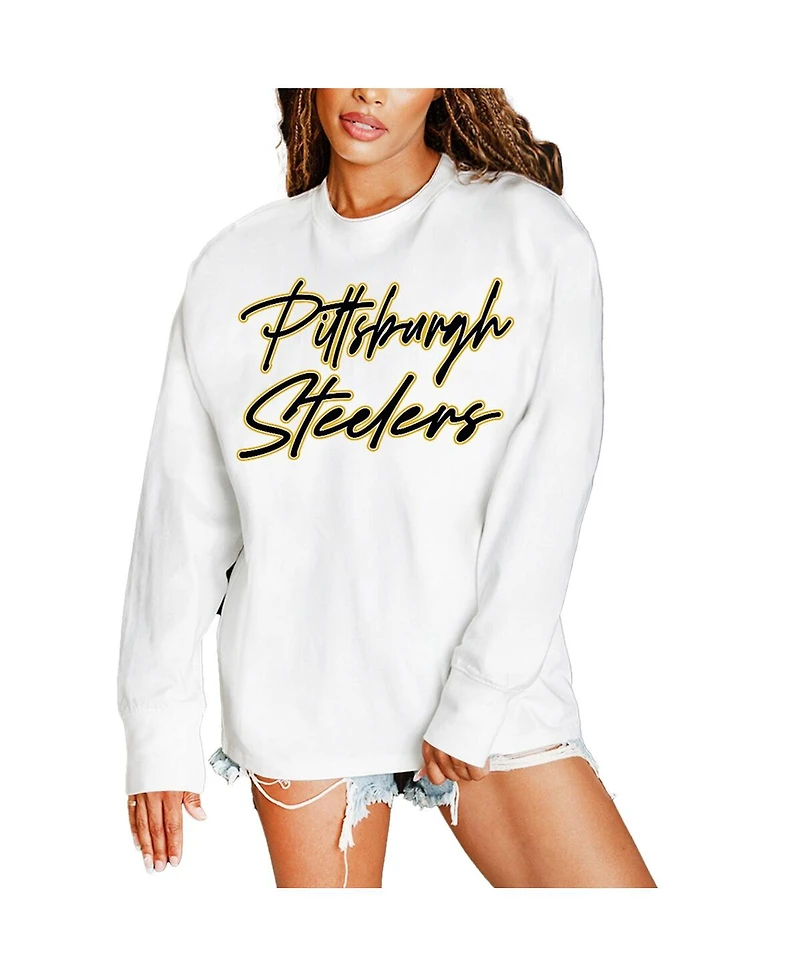 Gameday Couture Women's White Pittsburgh Steelers Classic Comeback Oversized Long Sleeve T-Shirt