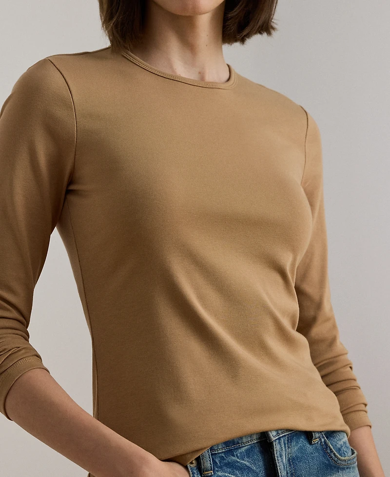 Lauren Ralph Petite Cotton Long-Sleeve Crewneck Top
