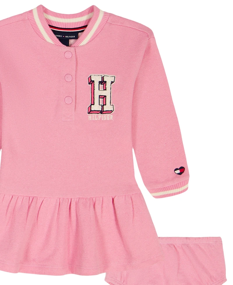Tommy Hilfiger Baby Girls 2-Piece Striped Baseball Collar Dress and Bloomers Set