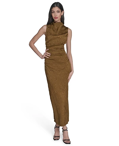 Vince Camuto Novelty Knit High Cowl Neck Ruche Waist Bodycon Dress