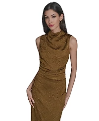 Vince Camuto Novelty Knit High Cowl Neck Ruche Waist Bodycon Dress